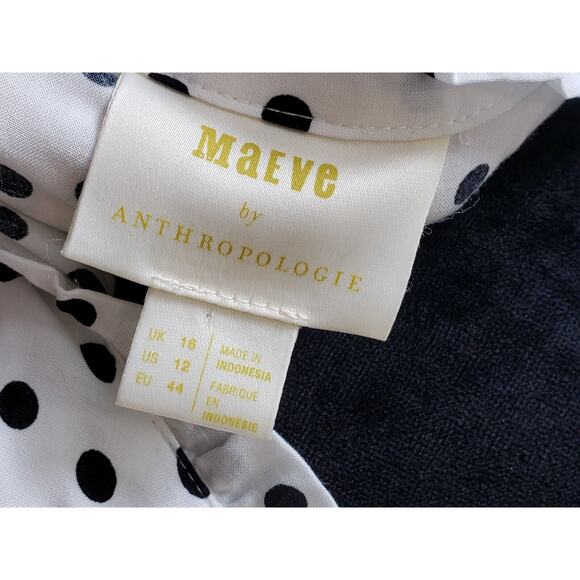 Anthropogie Maeve White & Black Rayon V-Neck Short Sleeve Button Down Shirt 12 - Picture 9 of 13